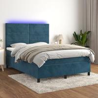 vidaXL Boxspring met matras en LED fluweel donkerblauw 140x200 cm, bed, boxspringbed, tweepersoonsbed, slaapmeubel, boxspring bed, bed met matras
