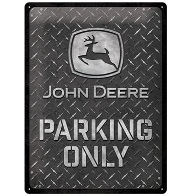 John Deere Parking Only Diamond Plate Black Metalen Bord - 30 x 40 cm