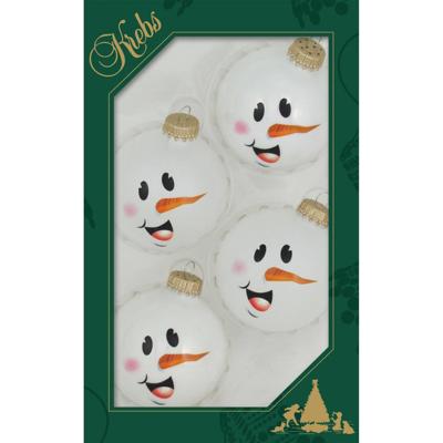 4x Glazen witte glitter kerstballen met sneeuwpop 7 cm - Kerstbal 4x Glazen witte glitter kerstballen met sneeuwpop 7 cm - Kerstbal