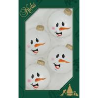 4x Glazen witte glitter kerstballen met sneeuwpop 7 cm - Kerstbal