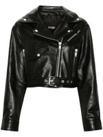 Maje belted cropped leather jacket - Noir - thumbnail