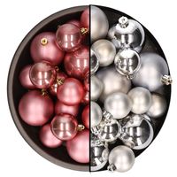 Kerstversiering kunststof kerstballen mix oud roze/zilver 4-6-8 cm pakket van 68x stuks