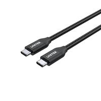 Unitek 2 meter USB C - USB C kabel met Power Delivery, 100 watt, 20 V/5 A, snellaadkabel, synchronisatiekabel, voor USB Type-C-apparaten, nylonvlechtwerk, duurzaam, zwart