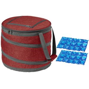 Opvouwbare koeltas rood/grijs met 2 stuks flexibele koelelementen 15 liter