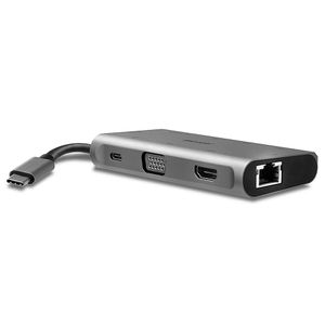 LINDY 43278 USB-C Converter [1x USB-C stekker - 3x USB 3.2 Gen 1 bus A (USB 3.0), VGA-bus, HDMI-bus, RJ45-bus, USB-C bus, SD-kaartslot, MicroSD-kaartenslot]