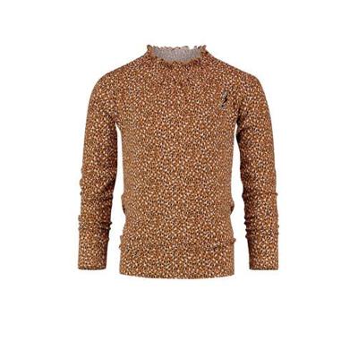 Vingino top Jildou met all over print en ruches karamel bruin