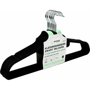 Kledinghangers set - 10x stuks - zwart velours - kunststof - 44.5 cm - kledingkast hangers/kleerhang