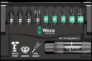 Wera 8755/67-9/IDC Impaktor Bit-Check 05057683001 Bitset 10-delig Kruiskop Pozidriv, Binnen-Torx Impactor technologie