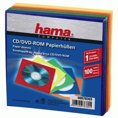 Hama 00078369 CD-hoes 1 CD/DVD/Blu-Ray Rood, Groen, Blauw, Oranje, Geel Papier 100 stuk(s)