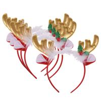 Kerst diadeems/haarbanden - 4x - rendier gewei met oren - goud - polyester - accessoires