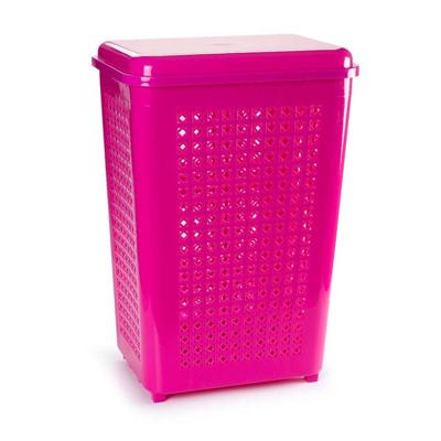 Grote wasmand/opberg mand met deksel 50 liter in het fuchsia roze - Wasmanden