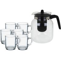 Glazen theepot met filter/infuser van 1,5 liter met 6x stuks theeglazen van 260 ml - thumbnail