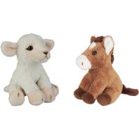 Boerderij dieren zachte pluche knuffels 2x stuks - Schaap en Paard van 15 cm