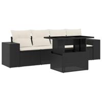vidaXL 5-delige Loungeset met kussens poly rattan zwart