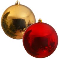 2x Grote kerstballen goud en rood van 25 cm glans van kunststof - thumbnail