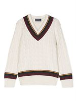 Ralph Lauren Kids pull en maille torsadée à col v - Blanc