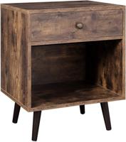 VASAGLE Nachtkastje met lade en open vak, kleine bijzettafel, poten van grenenhout, voor slaapkamer en woonkamer, 50 x 40 x 58 cm, houtlook, vintage, donkerbruin LET71BX