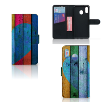 Samsung Galaxy M20 Book Style Case Wood Heart - Cadeau voor je Vriend