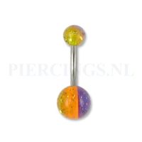 Navelpiercing acryl glitter oranje paars - thumbnail