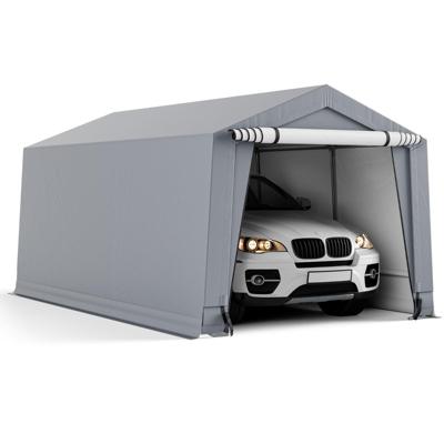 490 x 290 CM Carport Zwaar Gegalvaniseerd Staalframe Draagbare Garage Grote Autoluifel met Deuren Versterkte Driehoekige Balken