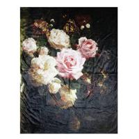 Clayre & Eef Plaid 130x170 cm Zwart Roze Polyester Rechthoek Bloemen - thumbnail