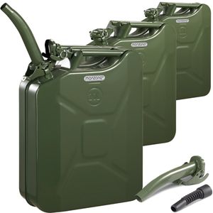 Metalen jerrycan 20L incl. schenktuit , set van 3