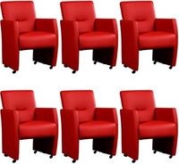 Set van 6 Rode leren moderne eetkamerfauteuils Pleasure - Toledo Leer Ducati (rood leer)