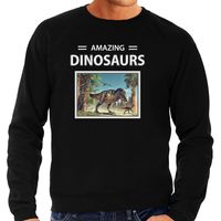 T-rex dinosaurus sweater / trui met dieren foto amazing dinosaurs zwart voor heren - thumbnail