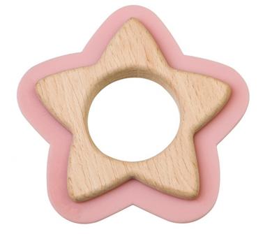 Saro bijtspeelgoed ster hout en siliconen 10 cm zalm Saro bijtspeelgoed ster hout en siliconen 10 cm zalm