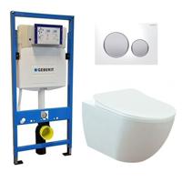 Geberit UP 320 Toiletset - Inbouw WC Hangtoilet Wandcloset - Creavit Mat Wit Rimfree Geberit Sigma-20 Wit Mat Chroom