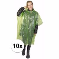 10x groene noodponcho doorschijnend One size  -