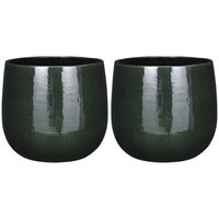 2x Stuks Plantenpot/bloempot keramiek donkergroen speels licht gevlekt patroon - D25/H20 cm