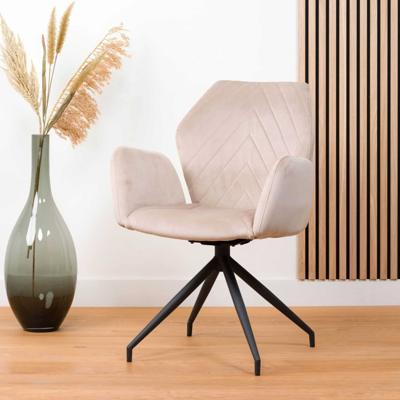 Eetkamerstoel taupe fluweel draaibaar met visgraat patroon