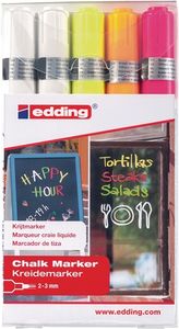 Edding Krijtmarker | 2x wit/neongeel/neonoranje/neonroze | streepbreedte 2-3 mm ronde punt | 1 stuk - 4-4095-5999 4-4095-5999