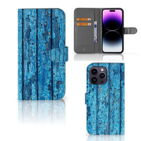 iPhone 15 Pro Max Book Style Case Wood Blue