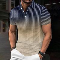 Verticale stroken Casual Voor heren Korte mouw Casual Alledaagse kleding Lente zomer Strijkijzer Bruin Micro-elastisch 95% Polyester 5% Spandex Piqué poloshirt Lightinthebox - thumbnail