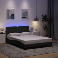 vidaXL Bedframe met LED zonder matras 140x190 cm stof donkergrijs, bed, bed ombouw, stoffen bed, bedbodem, 2-persoons bed, gebogen bedframe