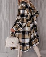 Casual Hoodie Loose Plaid Coat