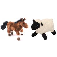 Pluche knuffel boerderijdieren set Schaap/lammetje en Paard van 20 cm