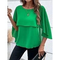 Dames Blouse Chiffon Meerlaags Casual Modieus Casual Boho Vleermuismouw 3/4 mouw Ronde hals Groen Zomer Lightinthebox - thumbnail