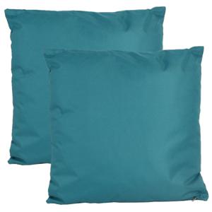 Buiten of tuin sier kussens - 2x - petrol blauw - 45 x 45 cm - binnen/buiten - tuinbank