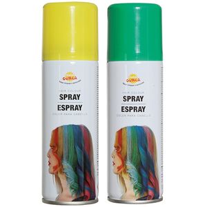 Carnaval verkleed haar verf/spray - groen en geel - spuitbus - 125 ml