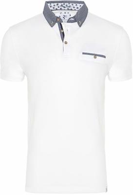R2 Amsterdam Heren Polo Pique Wit Met Grijs Contrast Modern Fit R2 Amsterdam Heren Polo Pique Wit Met Grijs Contrast Modern Fit