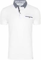 R2 Amsterdam Heren Polo Pique Wit Met Grijs Contrast Modern Fit