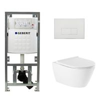 QeramiQ Salina Toiletset - rimless - Geberit inbouwreservoir - diepspoel wandcloset - softclose - quickrelease - bedieningspaneel met rechthoekige knoppen - glans wit 0701131/SW96855/SW96857/SW706187 - thumbnail