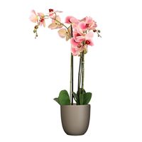 Orchidee kunstplant roze - 75 cm - inclusief bloempot taupe mat