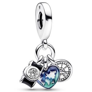 Pandora 792703C01 Hangbedel Camera, Heart & Compass zilver-emaille-zirconia meerkleurig