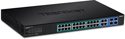TRENDnet 2-poorts Web Smart PoE+ Switch, 24 x Gigabit PoE+ poorten, 4 x gedeelde gigabit poorten (RJ-45- of XGA), VLAN, QoS, LACP, IPv6 ondersteuning, 370W PoE-totaalvermogen, TPE-5028WS