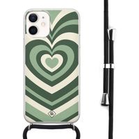 iPhone 12 mini hoesje met koord - Hart groen swirl