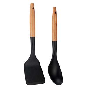 Kook/keuken gerei - set van 2x stuks - zwart/bruin - kunststof/hout - kook accessoires